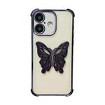 For iPhone 16 Electrpolated 3D Butterfly Holder TPU Phone Case(Purple)