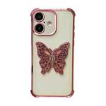 For iPhone 16 Plus Electrpolated 3D Butterfly Holder TPU Phone Case(Pink)