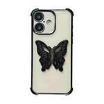 For iPhone 16 Plus Electrpolated 3D Butterfly Holder TPU Phone Case(Black)