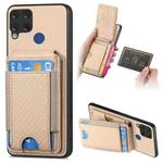 For Realme C15 Carbon Fiber Vertical Flip Wallet Stand Phone Case(Khaki)