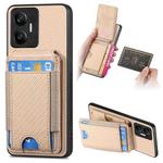 For Realme C55 Carbon Fiber Vertical Flip Wallet Stand Phone Case(Khaki)