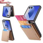 For Samsung Galaxy Z Flip7 5G Litchi Texture Leather Ring Wallet Phone Case(Khaki)
