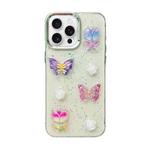 For iPhone 16 Pro 3D Colorful Crystal Butterfly TPU Phone Case(Butterful Flowers)