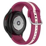 For Samsung Galaxy Watch 7 47mm Two Color Stripe Silicone Watch Band(Wine Red Pink)