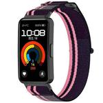 For Huawei Band 8 NFC Loop Nylon Hook and Loop Fastener Watch Band(Pink Purple)
