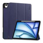 For iPad Air 13 2024 ENKAY Tri-fold Custer Texture TPU Leather Smart Tablet Case with Pen Slot(Dark Blue)