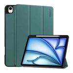 For iPad Air 13 2024 ENKAY Tri-fold Custer Texture TPU Leather Smart Tablet Case with Pen Slot(Dark Green)