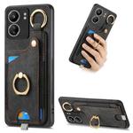 For Redmi 13C Retro Skin-feel Ring Card Bag Phone Case with Hang Loop(Black)