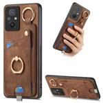 For Redmi 12C Retro Skin-feel Ring Card Bag Phone Case with Hang Loop(Brown)