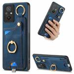 For Redmi 12C Retro Skin-feel Ring Card Bag Phone Case with Hang Loop(Blue)