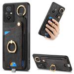 For Redmi 12C Retro Skin-feel Ring Card Bag Phone Case with Hang Loop(Black)