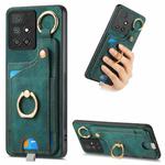 For Redmi 10 Retro Skin-feel Ring Card Bag Phone Case with Hang Loop(Green)