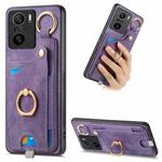 For Redmi K40 Retro Skin-feel Ring Card Bag Phone Case with Hang Loop(Purple)
