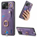 For Xiaomi Mi 11 Retro Skin-feel Ring Card Bag Phone Case with Hang Loop(Purple)