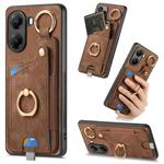 For Xiaomi Poco X7 Pro Retro Skin-feel Ring Card Bag Phone Case with Hang Loop(Brown)