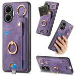 For Redmi Turbo 4 Pro Retro Skin-feel Ring Card Bag Phone Case with Hang Loop(Purple)