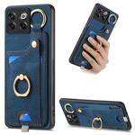For OnePlus 10T Retro Skin-feel Ring Card Bag Phone Case with Hang Loop(Blue)
