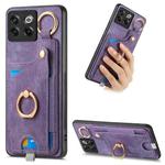 For OnePlus 10T Retro Skin-feel Ring Card Bag Phone Case with Hang Loop(Purple)