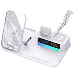 T50 5-in-1 Magnetic Wireless Charger Phone Watch Earphone Charging Stand with Clock & Speaker(White)