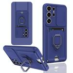 For Samsung Galaxy S24 Ultra 5G Sliding Camshield Magnetic Card Holder Silicone Phone Case(Navy Blue)