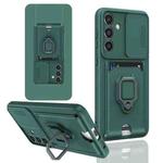 For Samsung Galaxy S24+ 5G Sliding Camshield Magnetic Card Holder Silicone Phone Case(Dark Night Green)