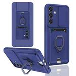 For Samsung Galaxy A24 4G Sliding Camshield Magnetic Card Holder Silicone Phone Case(Navy Blue)