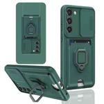 For Samsung Galaxy S22+ 5G Sliding Camshield Magnetic Card Holder Silicone Phone Case(Dark Night Green)