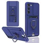 For Samsung Galaxy S22+ 5G Sliding Camshield Magnetic Card Holder Silicone Phone Case(Navy Blue)