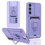 For Samsung Galaxy A13 5G Sliding Camshield Magnetic Card Holder Silicone Phone Case(Light Purple)