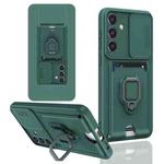 For Samsung Galaxy S25 5G Sliding Camshield Magnetic Card Holder Silicone Phone Case(Dark Night Green)