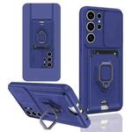 For Samsung Galaxy S25 Ultra 5G Sliding Camshield Magnetic Card Holder Silicone Phone Case(Navy Blue)