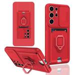 For Samsung Galaxy S25 Ultra 5G Sliding Camshield Magnetic Card Holder Silicone Phone Case(Red)