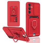 For Samsung Galaxy S24 FE 5G Sliding Camshield Magnetic Card Holder Silicone Phone Case(Red)