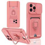 For iPhone 15 Pro Sliding Camshield Magnetic Card Holder Silicone Phone Case(Pink)