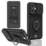 For iPhone 12 Sliding Camshield Magnetic Card Holder Silicone Phone Case(Black)