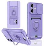 For iPhone 12 Sliding Camshield Magnetic Card Holder Silicone Phone Case(Light Purple)