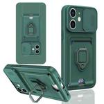 For iPhone 12 Sliding Camshield Magnetic Card Holder Silicone Phone Case(Dark Night Green)