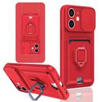 For iPhone 12 Sliding Camshield Magnetic Card Holder Silicone Phone Case(Red)