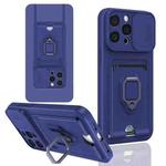 For iPhone 12 Pro Max Sliding Camshield Magnetic Card Holder Silicone Phone Case(Navy Blue)