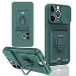 For iPhone 11 Pro Max Sliding Camshield Magnetic Card Holder Silicone Phone Case(Dark Night Green)