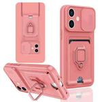 For iPhone 11 Sliding Camshield Magnetic Card Holder Silicone Phone Case(Pink)