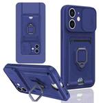For iPhone 11 Sliding Camshield Magnetic Card Holder Silicone Phone Case(Navy Blue)