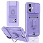 For iPhone 11 Sliding Camshield Magnetic Card Holder Silicone Phone Case(Light Purple)
