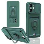 For iPhone 11 Sliding Camshield Magnetic Card Holder Silicone Phone Case(Dark Night Green)