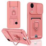 For iPhone XR Sliding Camshield Magnetic Card Holder Silicone Phone Case(Pink)