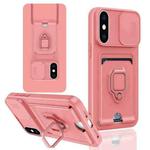 For iPhone XS Max Sliding Camshield Magnetic Card Holder Silicone Phone Case(Pink)