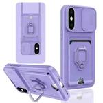 For iPhone XS Max Sliding Camshield Magnetic Card Holder Silicone Phone Case(Light Purple)