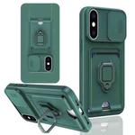 For iPhone XS Max Sliding Camshield Magnetic Card Holder Silicone Phone Case(Dark Night Green)