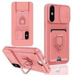 For iPhone X / XSS Sliding Camshield Magnetic Card Holder Silicone Phone Case(Pink)