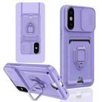 For iPhone X / XSS Sliding Camshield Magnetic Card Holder Silicone Phone Case(Light Purple)